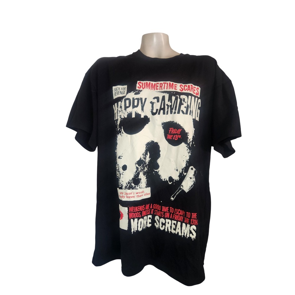 Friday the 13th Jason Voorhees Happy Camping Graphic T-Shirt Black XL FB0024CUAF